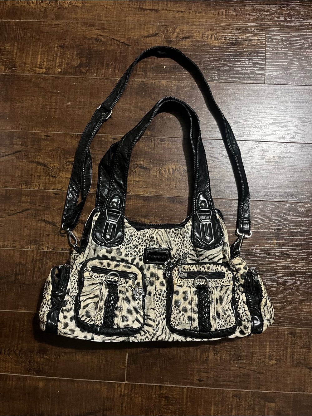 Leopard-Print Shoulder Bag with Black Trim by Celebrity Pink